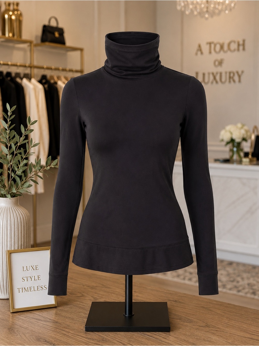 SPANX Classic Chic Turtleneck Top Bittersweet Brown Large NWT $118